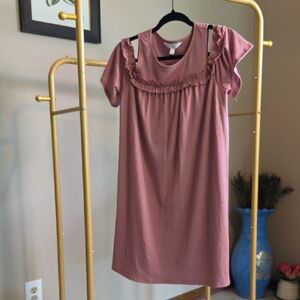 LC Lauren Conrad Dusty Rose Ruffle-Trim Short Sleeve Dress
